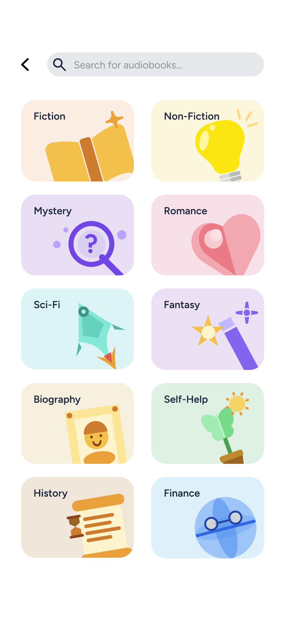 Sonar Audiobooks genre browser